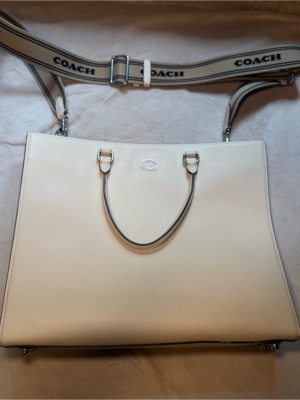 Coach Tote 40 Off-White Chalk Leather Large Work Travel Bag